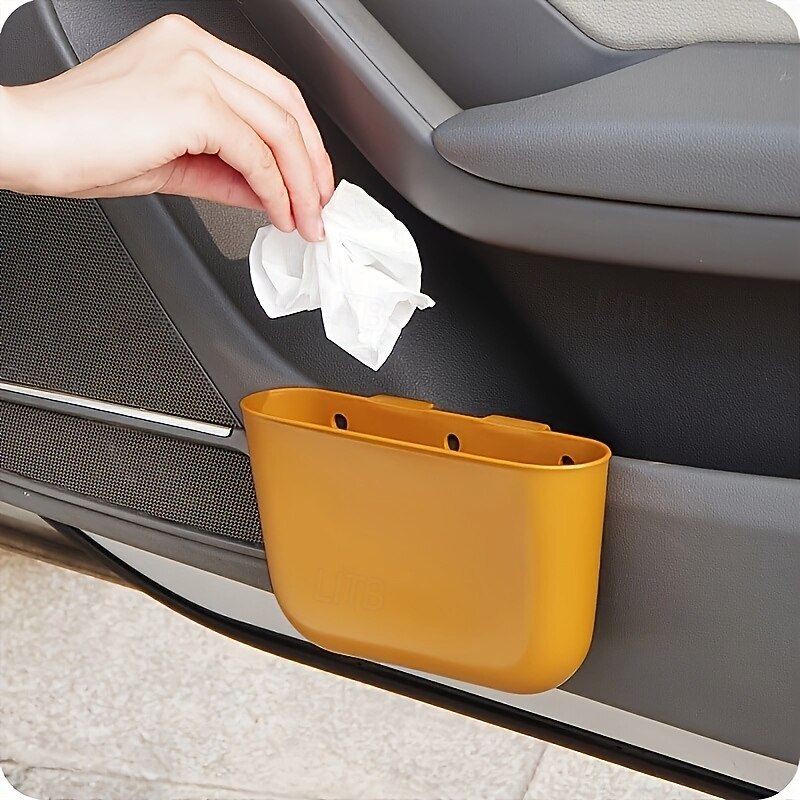 1pc Mini Car Door Hanging Trash Can - Durable Plastic Space-Saving Design for Easy Access Ideal for Car Storage and Organization Car Accessories