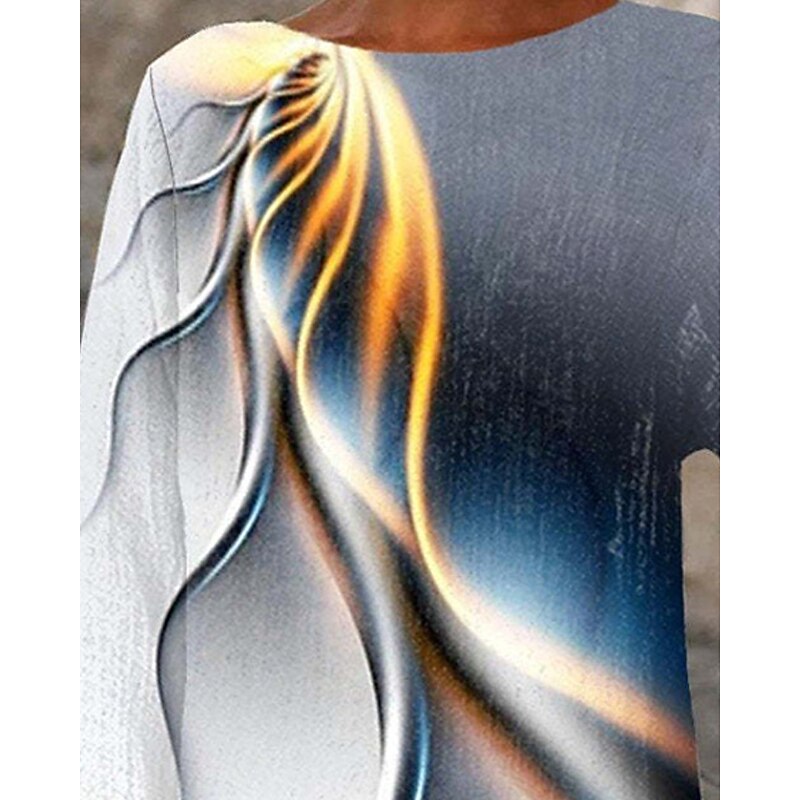 Women's T Shirt Tee Top Graphic Fashion Modern Long Sleeve Crew Neck Regular Tops Daily Print Asymmetrical Gray Spring Fall2