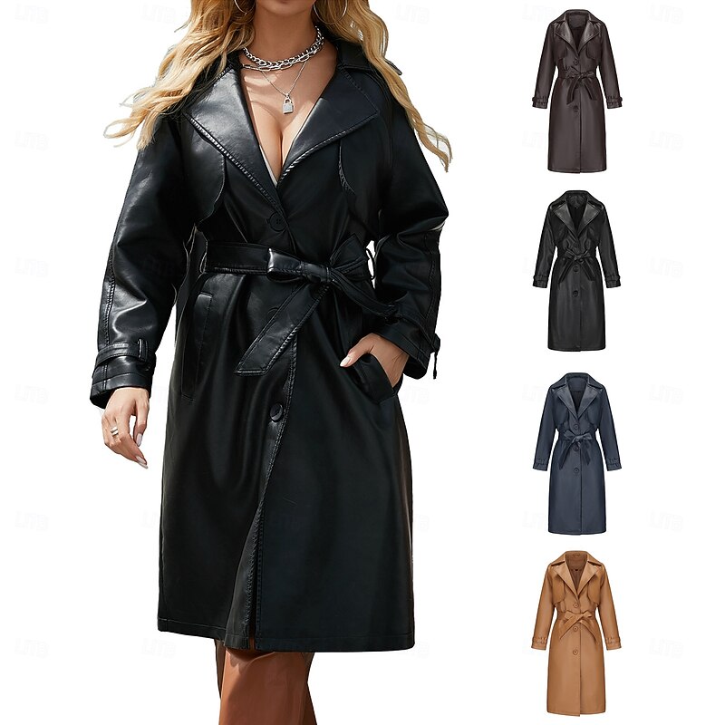 Women's Coat Comfortable Buttons Fashion Street Style Plain Outdoor Casual Daily Long Turndown Regular Fit Long Sleeve Outerwear Black Navy Blue Beige Fall Winter