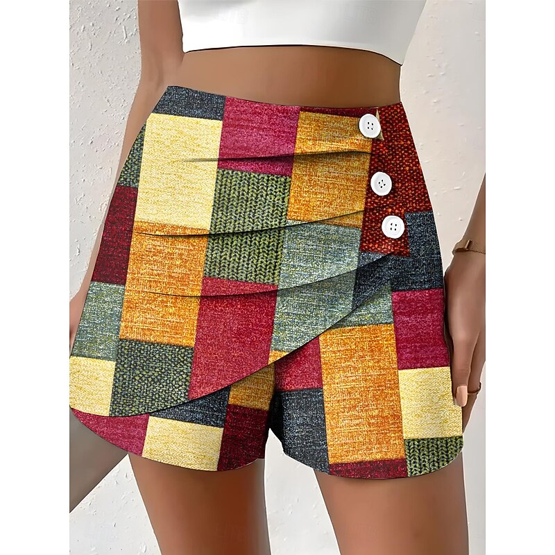 Women's Chinos Shorts Elegant Vacation Vintage Short High Waist Graphic Geometric Pattern Abstract Layered Quick Dry Comfortable Breathable Inelastic Outdoor Street Daily Yellow Pink Brown Summer2