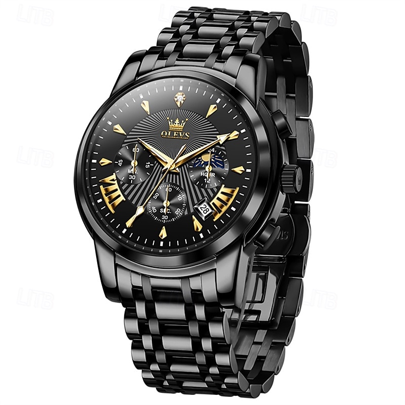 The New Olevs Brand Men'S Business Watch Luminous Waterproof Moon Phase Chronograph Multi-Functional Fashionable Quartz Watch Casual Sports Men'S Wristwatch2