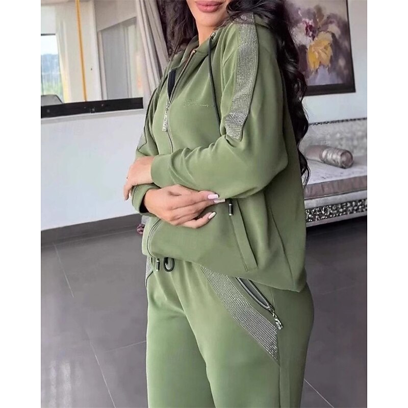 Women's Fashion Streetwear Hoodie Pants Sets Bolero Top Long Sleeve Hooded Color Block Patchwork Zipper Vacation Casual Daily Black Red Blue Spring Regular Fit4