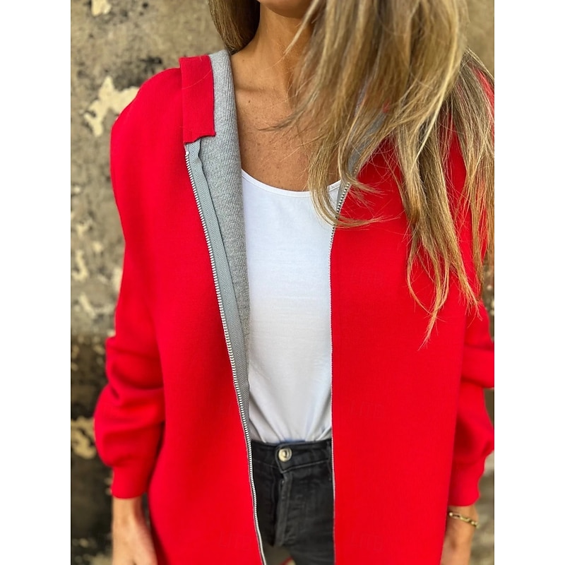 Women's Hoodie Jacket Comfortable Breathable Zipper Pocket Fashion Daily Plain Outdoor Casual Daily Single Breasted Regular Hooded Regular Fit Long Sleeve Outerwear Black Red Dark Gray Spring Fall3
