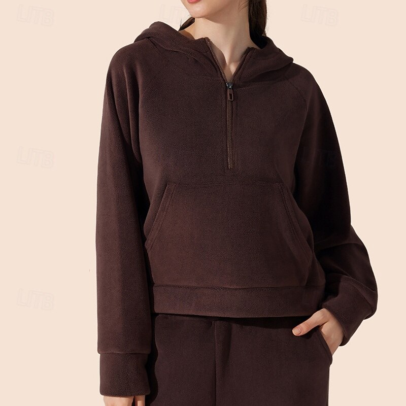 Women's Outdoor Sweatshirt Windproof Warm Pocket Long Sleeve Sports Solid Color Top For Gym Gym Workout Fitness Activewear