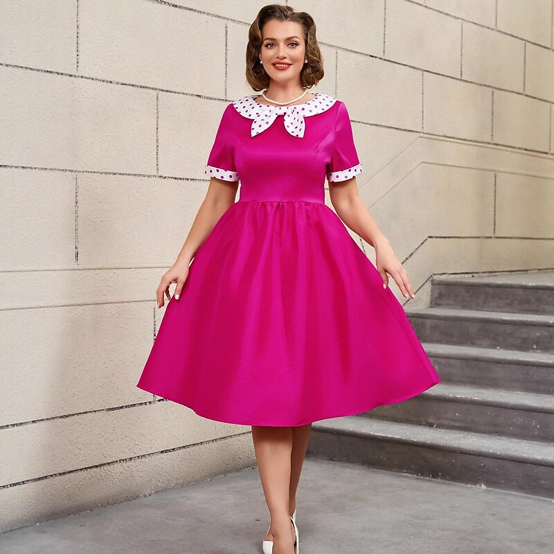 Retro Vintage 1950s Rockabilly Midi A Line Dress Flare Dress Plus Size Polka dots A-Line Fancy Dress Women's Vacation Homecoming Party & Evening Adults Dress Spring & Summer4