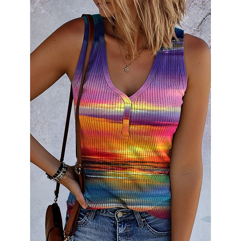 Women's Camisole Tank Top Graphic Abstract Vintage Tropical Stylish Sleeveless Sleeveless V Neck Regular Tops Daily Print Blue Fuchsia Orange Summer Spring