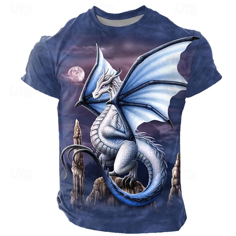 Halloween Men's Sarah Richter Dragon 3D T Shirt Short Sleeve T shirt 3D Print Crew Neck Round Neck Shirt Exaggerated Designer Artistic Street Casual Daily Black Red Blue Summer Spring Clothing Apparel