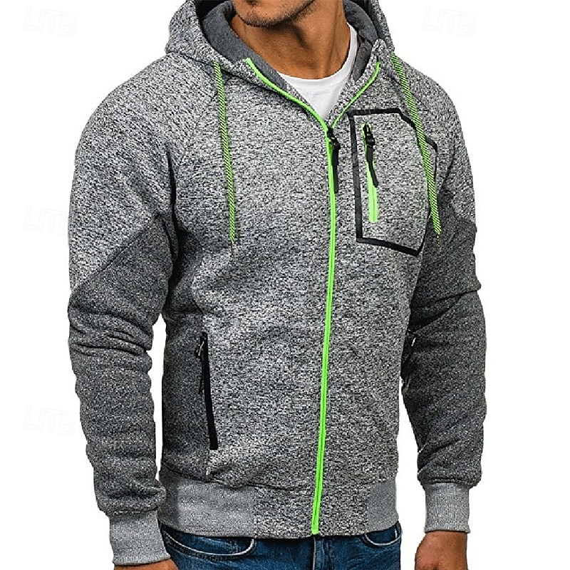 Men's Hoodie Full Zip Hoodie Fleece Hoodie Light Grey Dark Gray Hooded Color Block Pocket Sports & Outdoor Daily Streetwear Basic Casual Workout Winter Clothing Apparel Hoodies Sweatshirts4