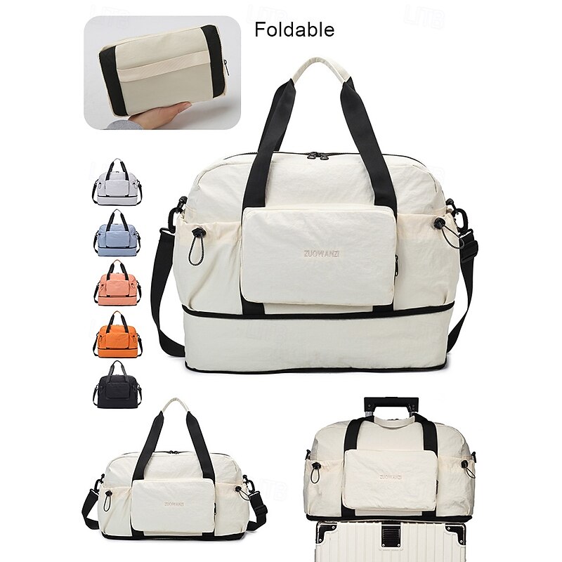 Women's Foldable Travel Duffel Bag – Water-Repellent Scratch-Resistant Lightweight Tote with Large Capacity, Multi-Pocket Design, and Luggage Sleeve for Gym, Weekend and Airplane Carry-On