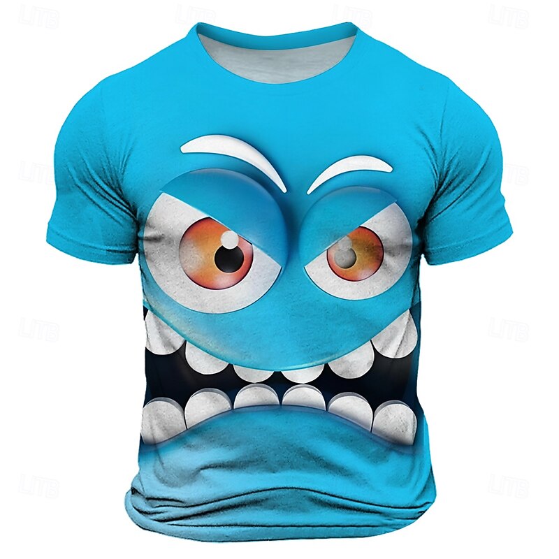 Men's Cartoon 3D T Shirt Short Sleeve T shirt 3D Print Crew Neck Shirt Fashion Exaggerated Daily Party Street Casual Blue Purple Orange Summer Spring All Seasons Clothing Apparel S M L XL XXL XXXL