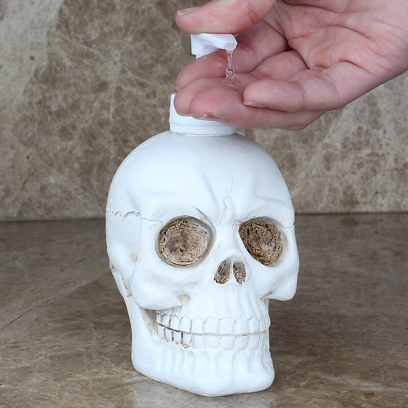 Halloween Skull Soap Dispenser Skeleton Head Lotion Bottle Refillable Container for Hand Soap Skincare Shampoo Cosmetic Packaging Home Bathroom Decor and Cleaning Storage Accessory