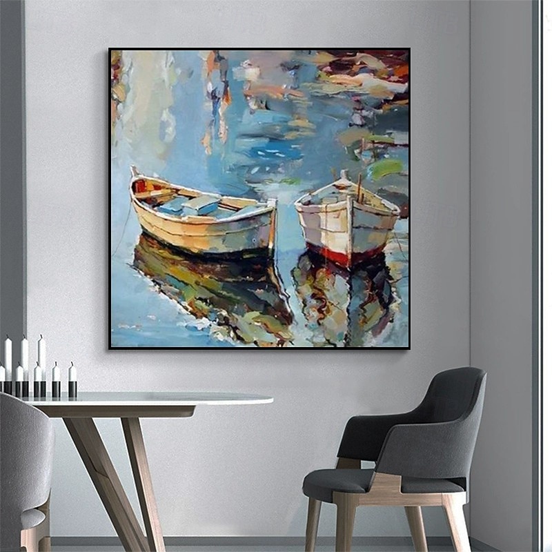 Handmade Oil Painting Canvas Wall Art Decoration Modern Abstract Boating Small Boat for Home Decor Stretched Frame Hanging Painting/Rolled Canvas (No Frame)3