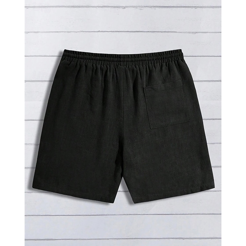 Men's Shorts Linen Shorts Summer Shorts Beach Shorts Pocket Elastic Waist Drawstring Plain Comfort Breathable Short Vacation Holiday Beach Hawaiian Boho Black Navy Blue3