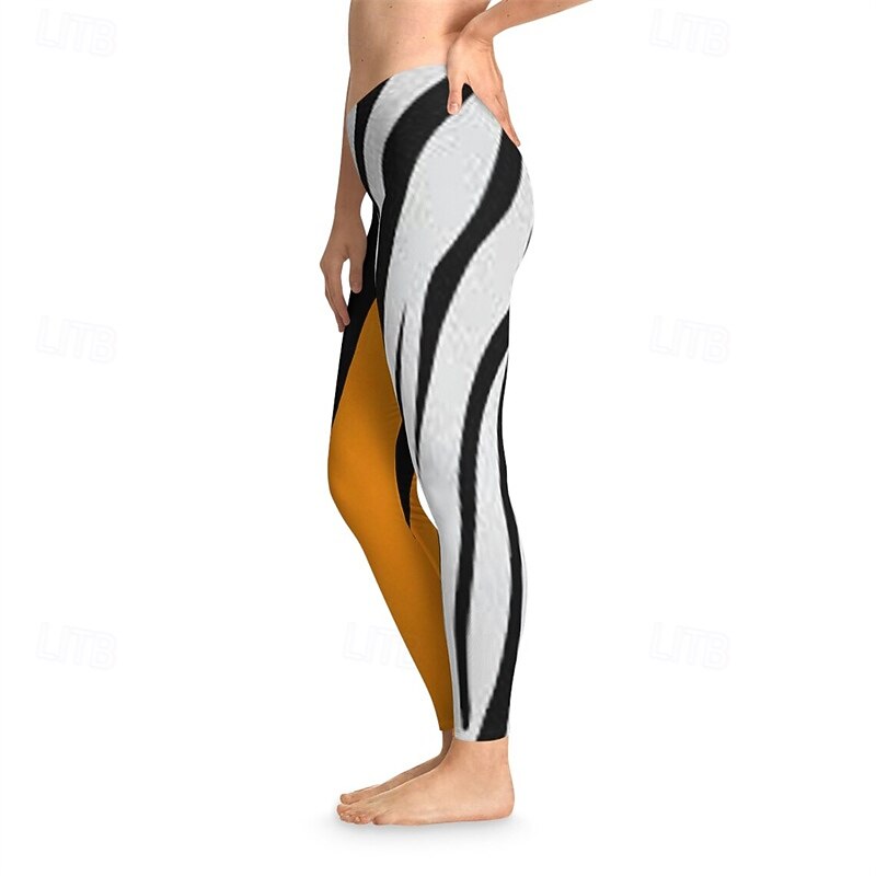 Women's Pants Trousers Leggings Streetwear Casual Full Length High Waist Color Block Elastic Waist Breathability Comfortable Stretchy Vacation Street Daily Wear Orange Spring Fall Regular Fit3