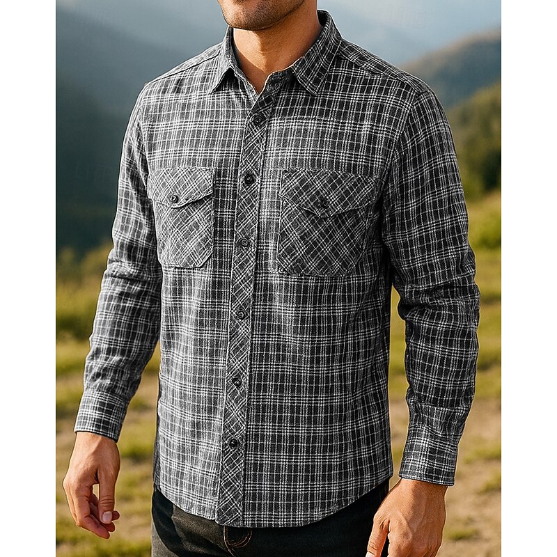 Men's Cargo Shirt Long Sleeve Turndown Top Outdoor Soft Breathable Polyester Black Khaki Tennis Golf Running4