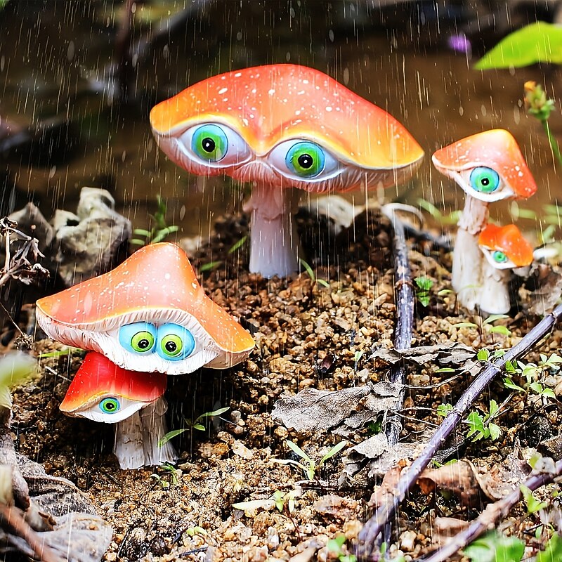 3pcs/set Mushroom Sprite Resin Handicrafts Garden And Lawn Decoration Statues Flower Pot And Bonsai Plugin Statues Creative And Cute Holiday Decoration