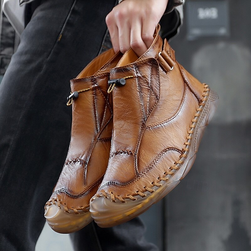 Men's Handmade Moccasin-Style Ankle Boots with Side Zipper – Vintage-Inspired Casual Shoes for Travel, Driving and Weekend Adventures2