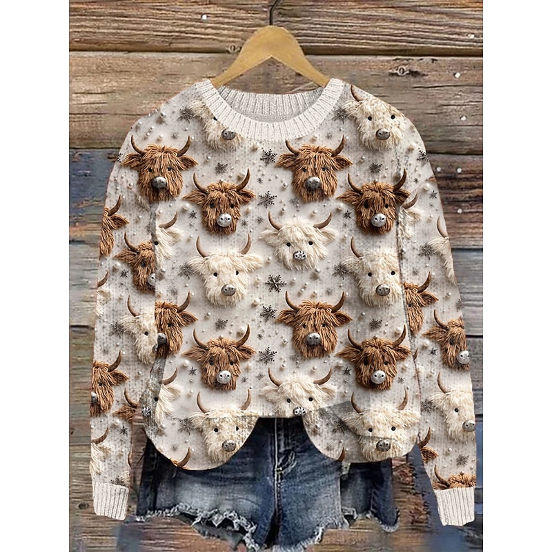 Women's Sweater Cute Casual Soft Geometric Ribbed Crew Neck Knitted Print Long Sleeve Regular Tops Knit Outdoor Daily Weekend Black Yellow Fall Winter2