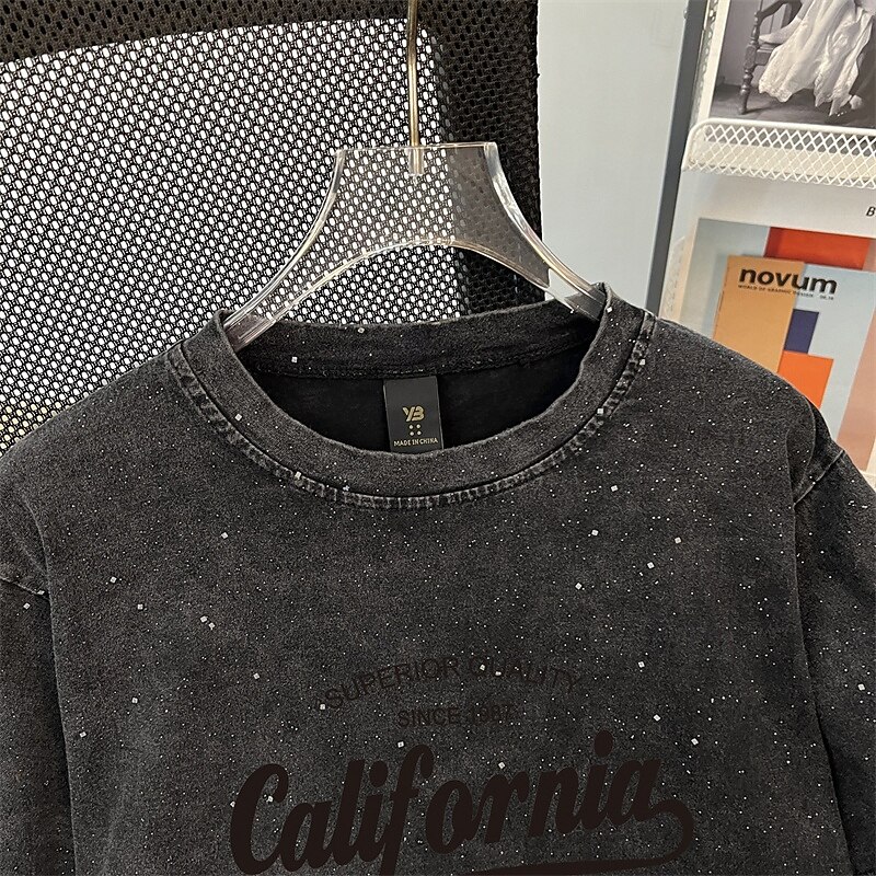 Women's Texture Blouse T Shirt Letter Fashion Modern Short Sleeve Crew Neck Regular Tops Daily Sequins Black Summer2