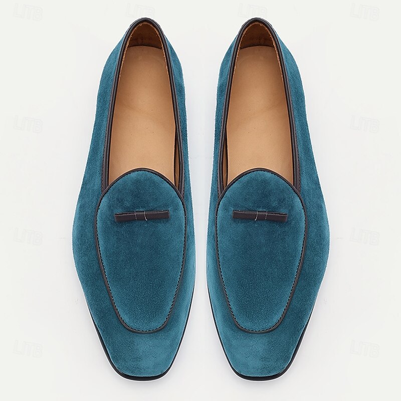 Men's Teal Suede Leather Loafers with Minimalist Strap Design for Daily Commute, Business Casual and Weekend Outings4