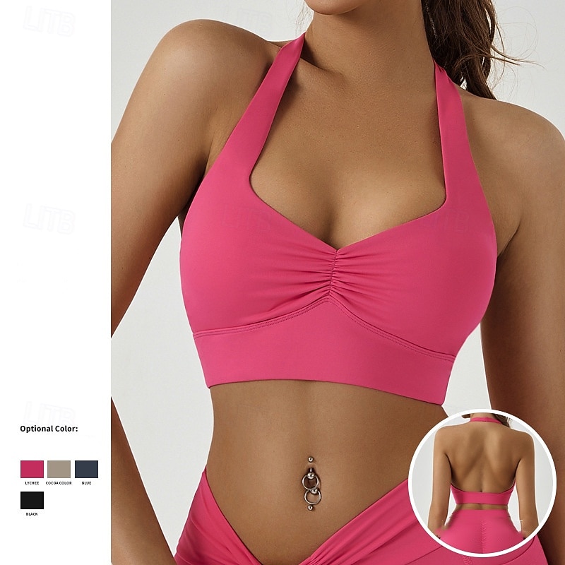 Women's Workout Tank Tops Sports Bra Underwear Medium Support Breathable Wireless Solid / Plain Color Sport Activewear Pink Gym Fitness Yoga