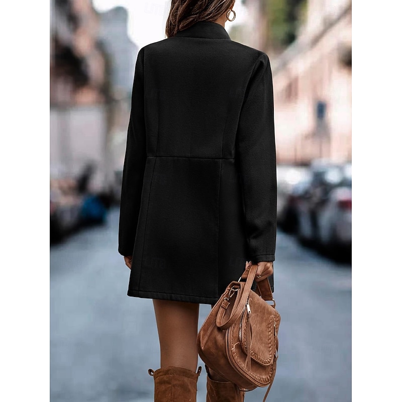 Women's Coat Warm Comfortable Pocket Fashion Modern Plain Work Daily Open Front Regular Stand Collar Regular Fit Long Sleeve Outerwear Black Brown Khaki Fall Winter2