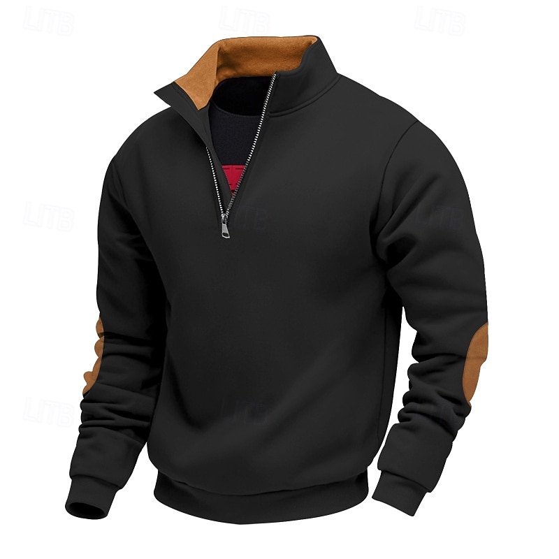 Men's Sweatshirt Fleece Sweatshirt Pullover Quarter Zip Sweatshirt Black Wine Khaki Light Grey Dark Gray Standing Collar Color Block Sports & Outdoor Casual Daily Streetwear Athletic Spring Fall