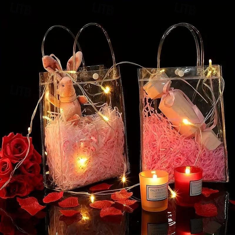 30pcs Clear PVC Gift Bags with Handles, Reusable Transparent Plastic Tote Bags for Party Favors, Weddings, Candy, Birthday, Holiday, Shopping and Gift Packaging2