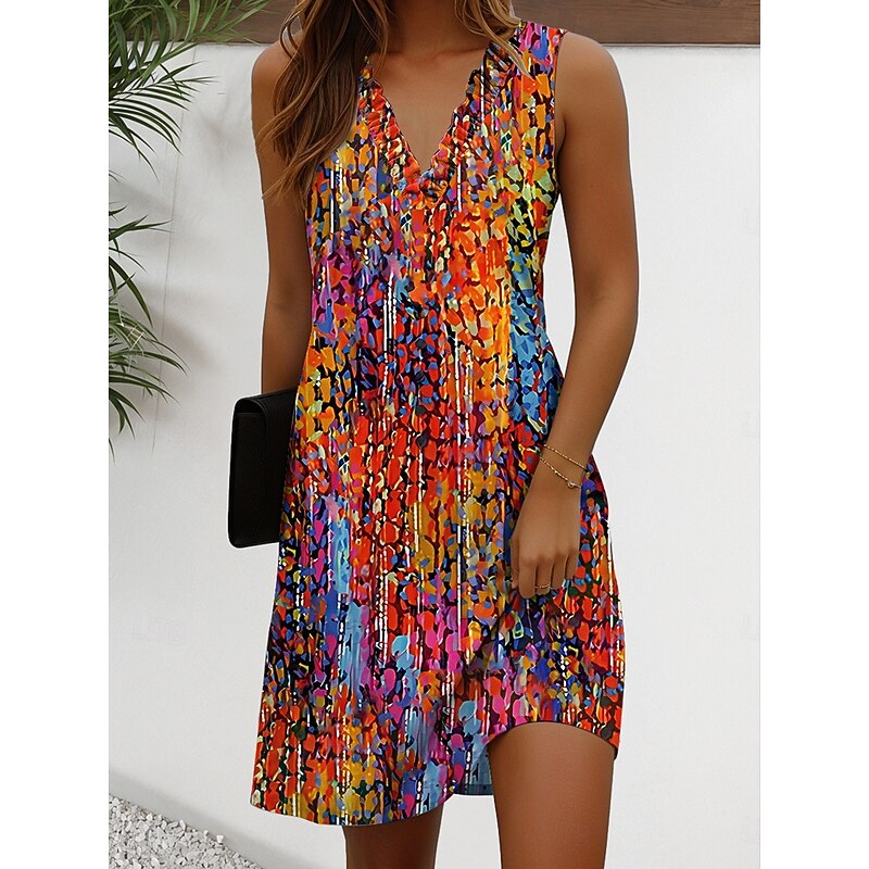 Women's Mini Dress Sundress Shift Dress Casual Boho Beach Party Going out Beach Regular Fit Floral Graphic Sleeveless V Neck Red Blue Green Khaki Summer Spring2