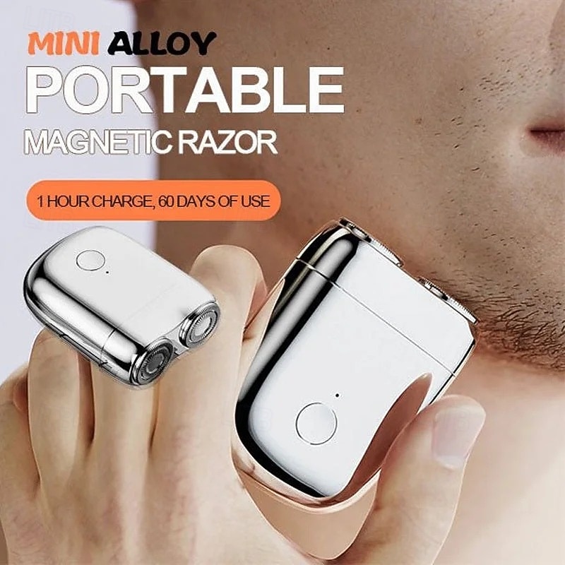Waterproof Portable USB Men's Shaver Dual-Head Magnetic Mini Electric Razor Compact Beard Trimmer for Men Rechargeable USB Charging Travel Friendly Shaving Device