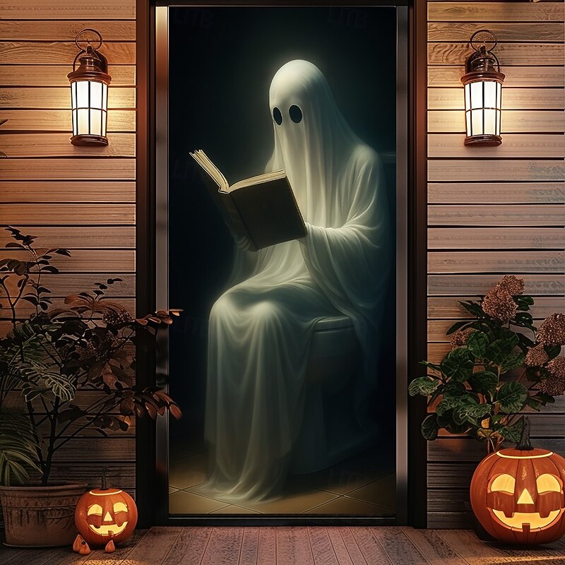 Halloween Door Cover – Spooky Ghost in Chair, Haunted House Entrance Banner, Scary Outdoor & Indoor Decoration for 2025 Halloween Bedroom, Living Room, Bathroom3