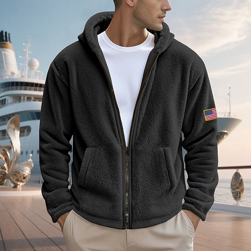 Men's Hoodie Full Zip Hoodie Fleece Hoodie Sherpa Fleece Hoodie Black Navy Blue Khaki Gray Hooded Plain Zip Up Front Pocket Sports & Outdoor Casual Daily Polyester Streetwear Cool Sportswear Fall3