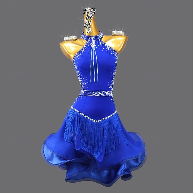 Latin Salsa Dance Dress Tassel Women's Performance Salsa Dance Dress Sleeveless Rumba Party Dancewear