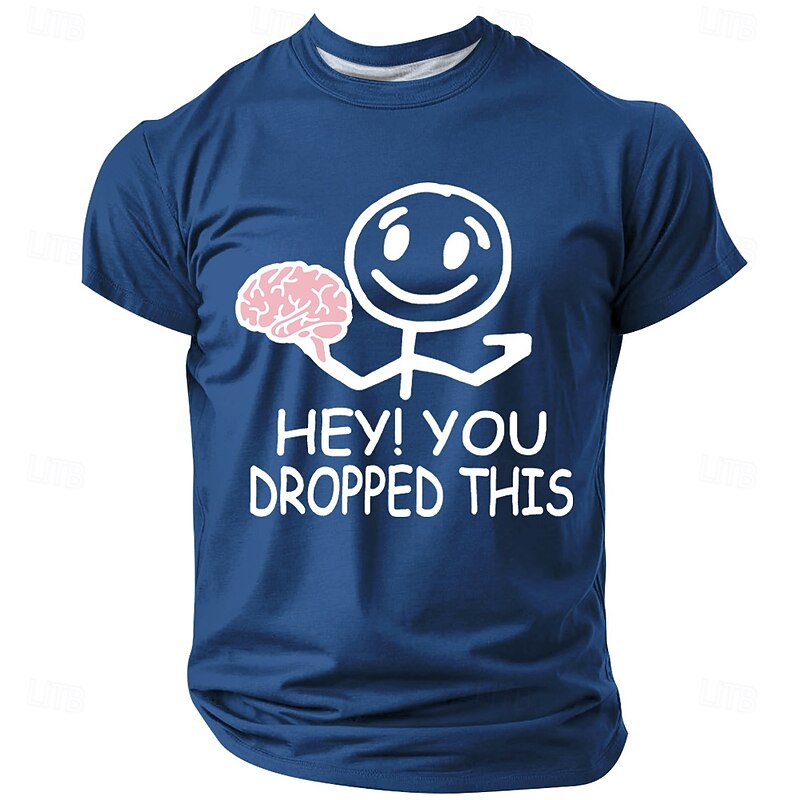 Men's Funny Sarcastic Graphic T-Shirt - 'Hey You Dropped This' Brain Design Short Sleeve Tee