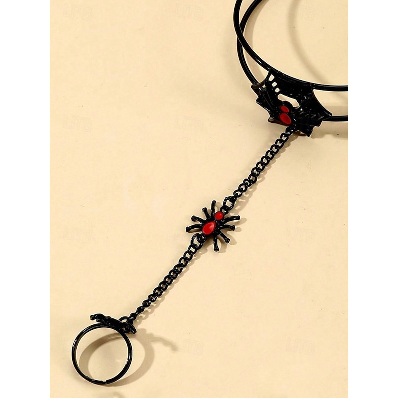 Women's Halloween Spider Web Bracelet Ring Set – Gothic Alloy Hand Chain Jewelry with Adjustable Fit, Party and Cosplay Accessories4