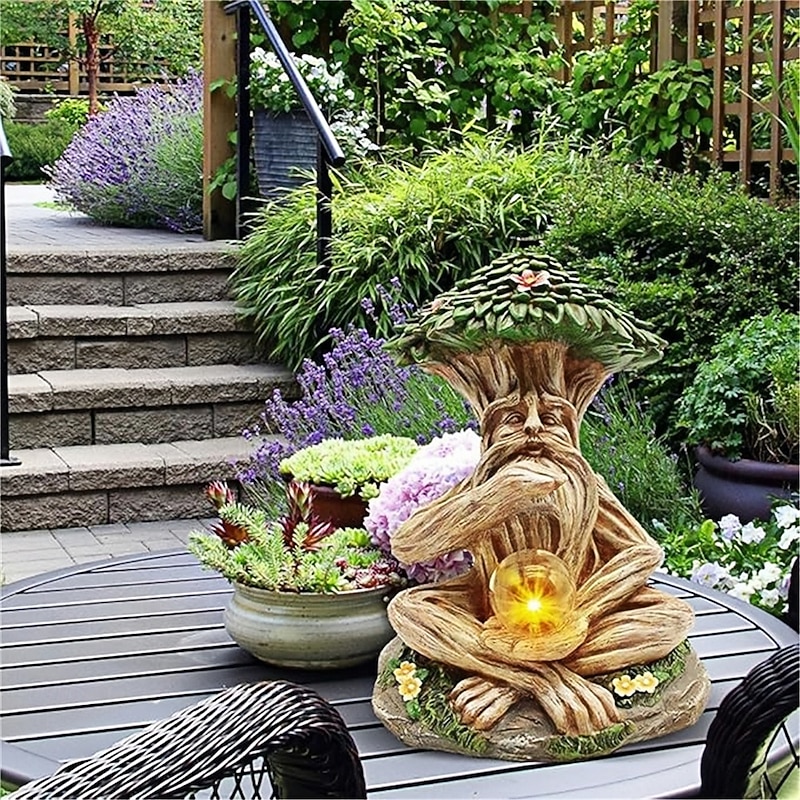 Outdoor Solar Courtyard Lights Resin Sculptures For The Elderly Handicrafts For Balconies Outdoor Gardens And Courtyard Lights  1PC4