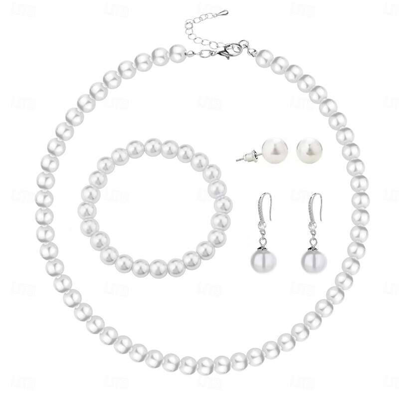 Bridal Jewelry Sets One-piece Suit Imitation Pearl 1 Bracelet Earrings Necklace Women's Stylish Luxury Cute Joy Jewelry Set For Party Evening Wear