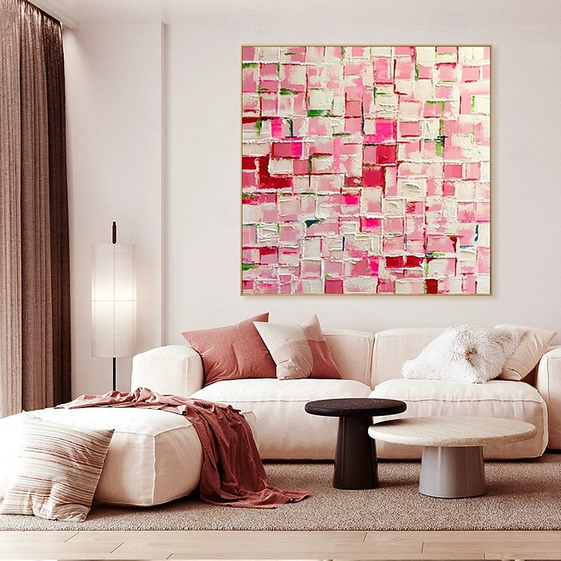 Handmade Oil Painting Canvas Wall Art Decoration Modern Abstract Pink Color Blocks Texture for Home Decor Stretched Frame Hanging Painting/Rolled Canvas (No Frame)2