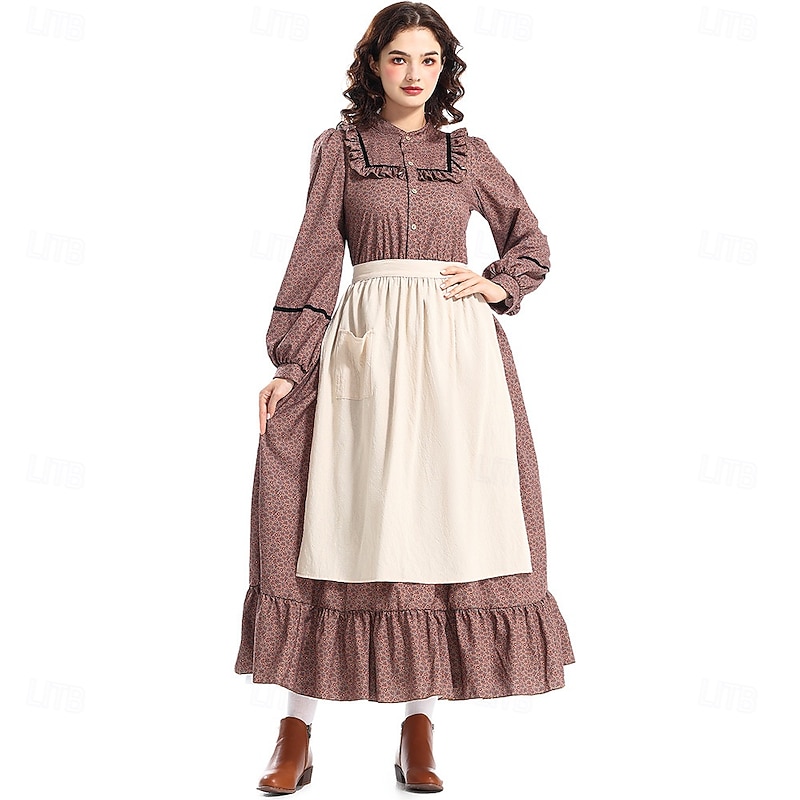 19th Century 1800s Old West Cosplay Costume Prairie Dress Pioneer Fancy Dress Women's Halloween Carnival World Book Day School Event Dress Up Historical reenactment Adults' Dress Apron