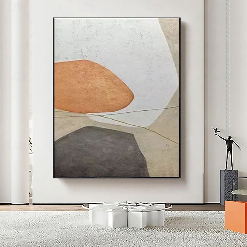 oil painting Large Handmade abstract stone orange oil painting Modern Abstract painting Geometric Composition with Warm Accents Canvas Painting for bedroom living room artwork