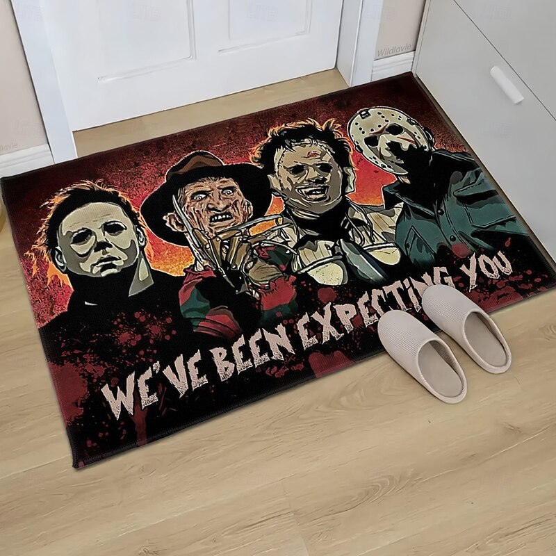 1pc Halloween Horror Characters Door Mat - Non-Slip Super Absorbent Washable Polyester Bath Rug for Indoor/Outdoor Us