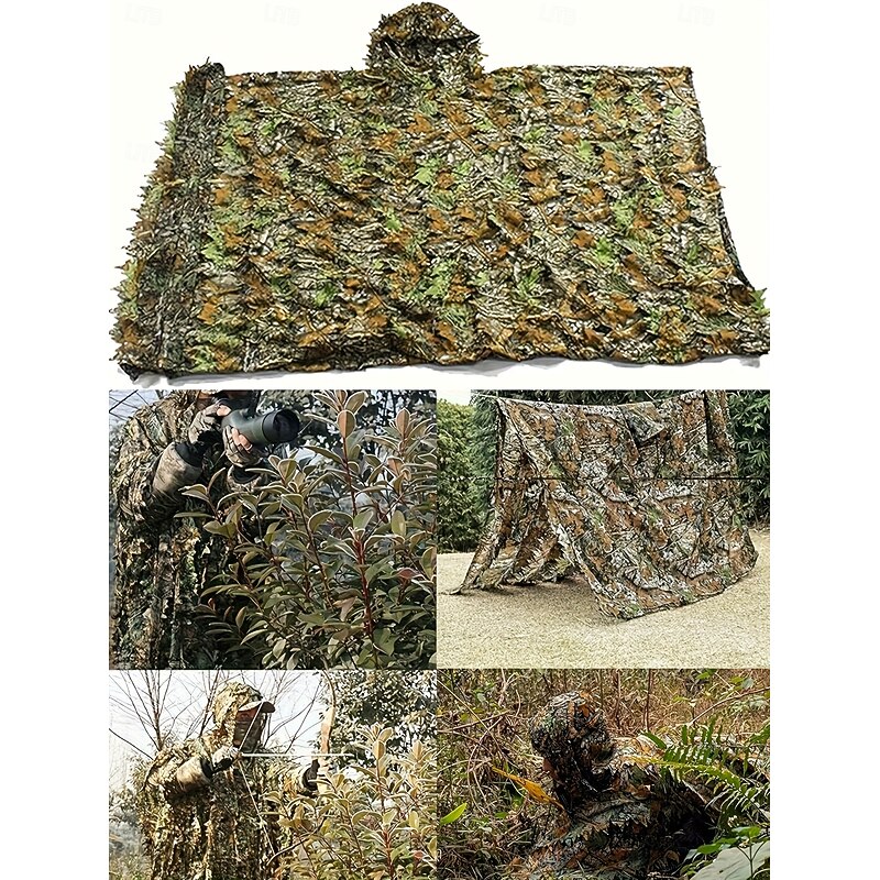 3D Maple Leaf Camouflage Cloak  One-Size-Fits-All Design, Mesh Hood, Perfect for Outdoor Activities, Birdwatching, Hunting, Stealth Games3