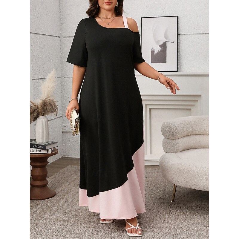 Women's Plus Size Casual Dress Solid Color V Neck Half Sleeve Summer Spring Elegant Fashion Modern Casual Maxi long Dress Daily Holiday Dress3