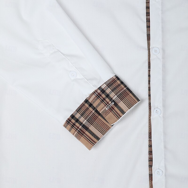 Men's Shirt Summer Shirt Casual Shirt Button Up Shirt Color Block Vacation Casual Black White Pink Navy Blue Long Sleeve Lapel Spring &  Fall All Seasons Clothing Apparel Front Pocket3