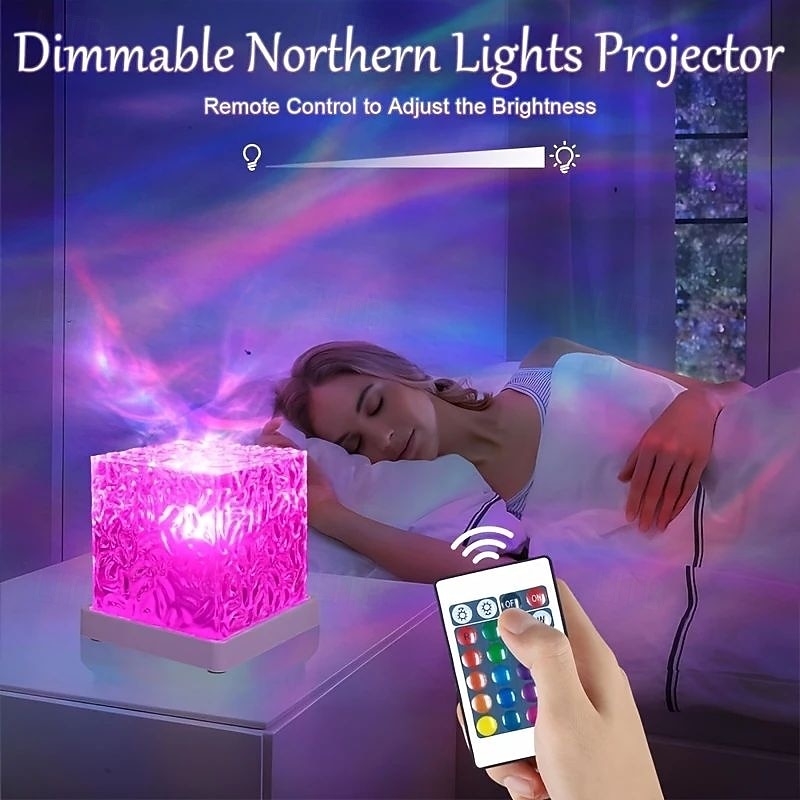 USB Rotating Water Wave Light Projector Remote Control Bedroom Table Lamp Crystal Night Lamp 16 Color RGB Desktop Lamp for Game Room Bedroom Christmas/Halloween Party Decoration3