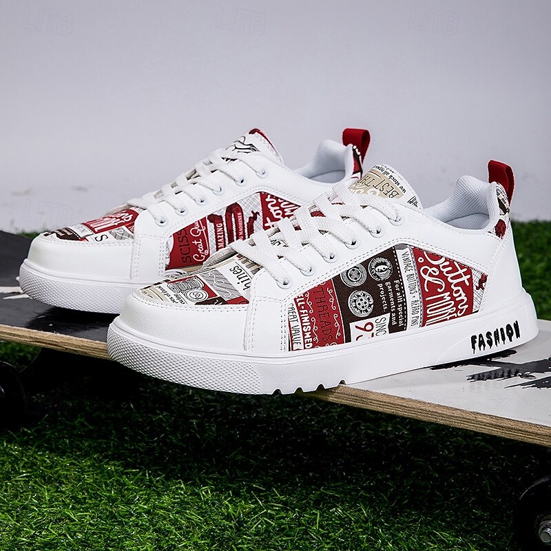 Men's White Graphic Print Sneakers Trendy Casual Shoes for Street Style Parties and Daily Wear4