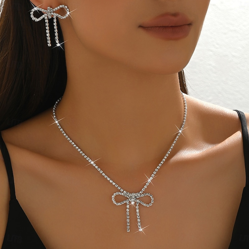 Bridal Jewelry Sets Two-piece Suit Imitation Diamond 1 Necklace Earrings Women's Elegant Classic Sweet Lovely Classic Love Precious Jewelry Set For Wedding Work Gift2