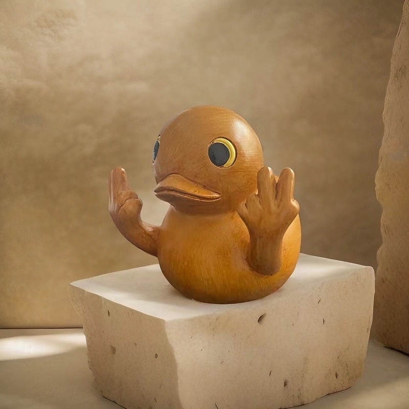 Wood Grain Peace Sign Duck Resin Figurine, Funny Desktop Decoration, Creative Home Decor Statue, Gift Ornament for Office or Shelf4