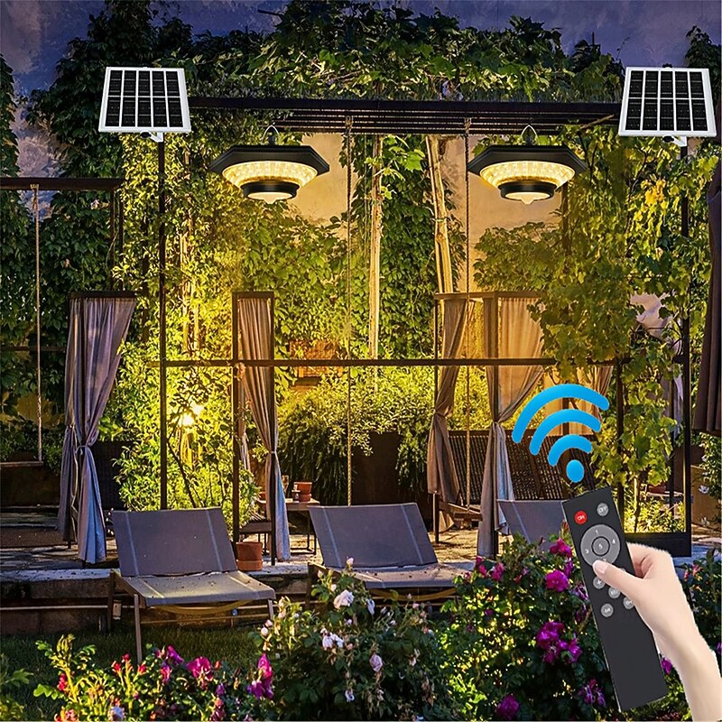 Solar Shed Light Solar Pendant Light Indoor Outdoor 228/180 Led  5 Modes With Remote Control For Barn Gazebo Garage  1PC