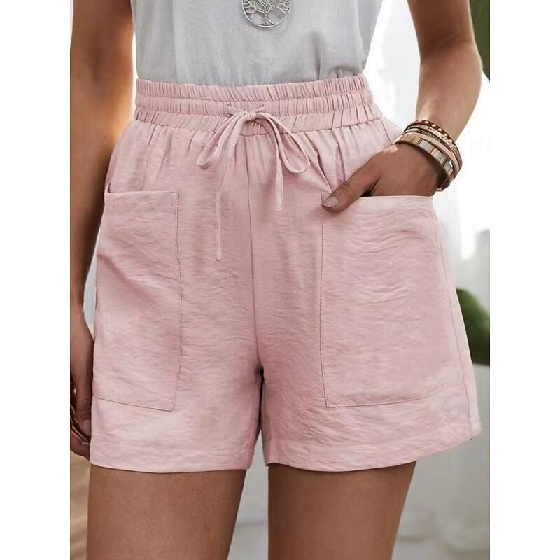 Women's Chinos Shorts Fashion Streetwear Basic Short High Waist Plain Pocket Elastic Waistband Comfy Soft Comfortable Stretchy Outdoor Street White Pink Blue Khaki Summer Spring Regular Fit3